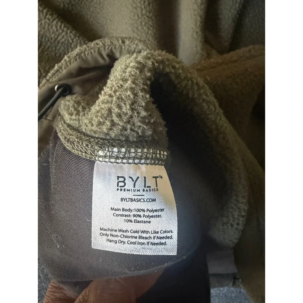 BYLT Men's Green back bay Sherpa Fleece Full Zip Hooded jacket Pockets Size L